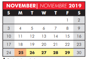 District School Academic Calendar for Dr Holifield Sci Lrn Ctr for November 2019