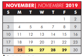 District School Academic Calendar for Elementary Special Programs Center for November 2019