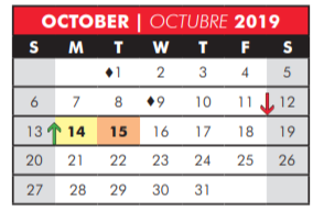 District School Academic Calendar for E-school for October 2019