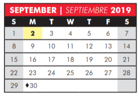 District School Academic Calendar for Aldridge Elementary School for September 2019