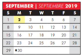 District School Academic Calendar for Barron Early Childhood School for September 2019