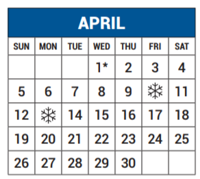 District School Academic Calendar for P A S S Learning Ctr for April 2020