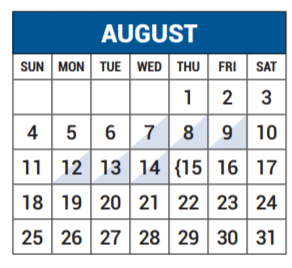 District School Academic Calendar for Westwood Junior High for August 2019