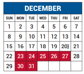 District School Academic Calendar for Forest Lane Academy for December 2019