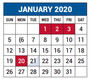 District School Academic Calendar for Mark Twain Elementary for January 2020
