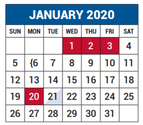 District School Academic Calendar for Math/science/tech Magnet for January 2020