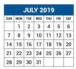 District School Academic Calendar for Risd Acad for July 2019