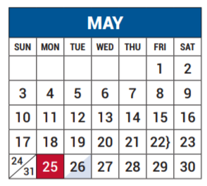District School Academic Calendar for Richardson Arts/law/science Magnet for May 2020