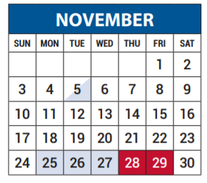 District School Academic Calendar for Lake Highlands J H for November 2019