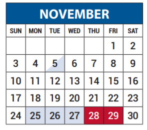 District School Academic Calendar for Math/science/tech Magnet for November 2019