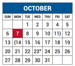 District School Academic Calendar for Lake Highlands Freshman Center for October 2019