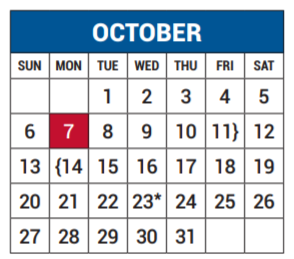 District School Academic Calendar for Lake Highlands J H for October 2019