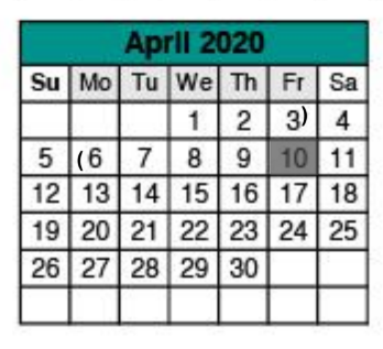 District School Academic Calendar for Williamson Co J J A E P for April 2020