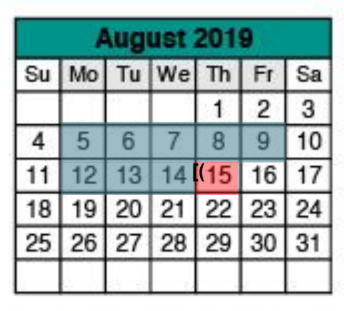 District School Academic Calendar for Teravista Elementary School for August 2019
