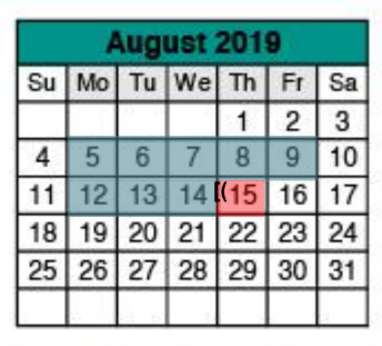 District School Academic Calendar for Williamson Co J J A E P for August 2019