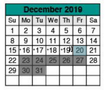 District School Academic Calendar for Chisholm Trail Middle for December 2019