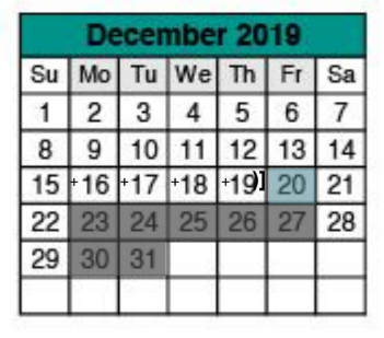 District School Academic Calendar for Live Oak Elementary for December 2019