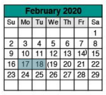 District School Academic Calendar for Ridgeview Middle School for February 2020