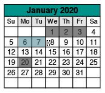 District School Academic Calendar for Williamson Co J J A E P for January 2020