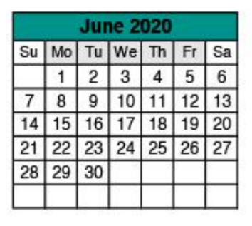 District School Academic Calendar for Bluebonnet Elementary School for June 2020