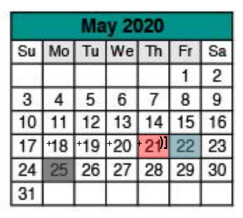District School Academic Calendar for Williamson Co J J A E P for May 2020