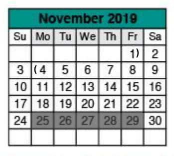 District School Academic Calendar for Stony Point Ninth Grade Campus for November 2019