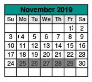 District School Academic Calendar for Wells Branch Elementary for November 2019