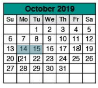 District School Academic Calendar for Success Program East for October 2019