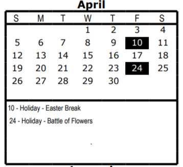 District School Academic Calendar for W J Knox Elementary for April 2020