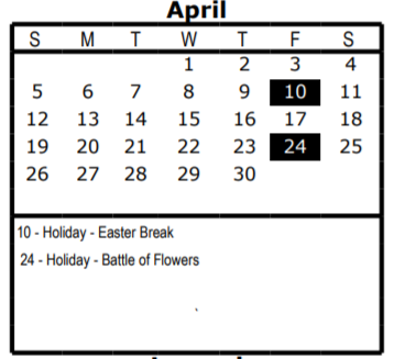 District School Academic Calendar for Wm B Travis Elementary for April 2020