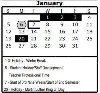 District School Academic Calendar for Pershing Elementary for January 2020