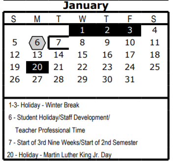 District School Academic Calendar for Wm B Travis Elementary for January 2020