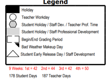 District School Academic Calendar Legend for Gonzales Center