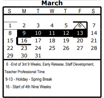 District School Academic Calendar for Tynan Elementary for March 2020