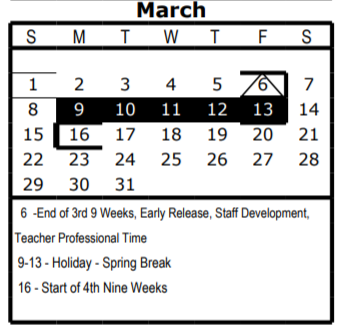 District School Academic Calendar for Wm B Travis Elementary for March 2020