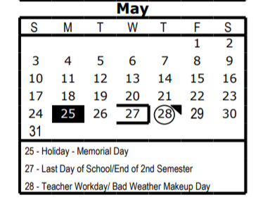 District School Academic Calendar for Poe Middle for May 2020