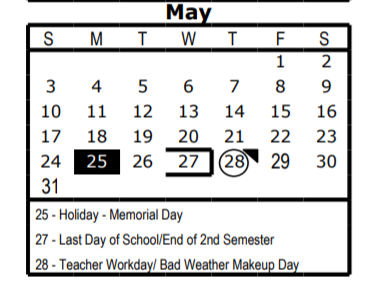 District School Academic Calendar for Wilson Elementary for May 2020