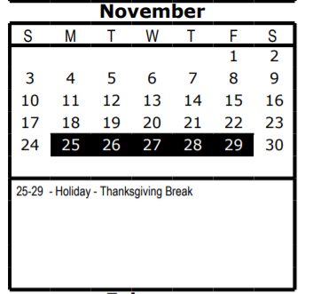 District School Academic Calendar for Tynan Elementary for November 2019