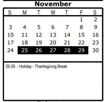 District School Academic Calendar for Wm B Travis Elementary for November 2019