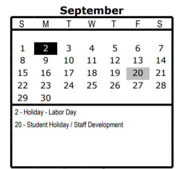 District School Academic Calendar for Charles Graebner Elementary School for September 2019