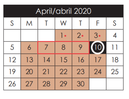 District School Academic Calendar for Ernesto Serna School for April 2020