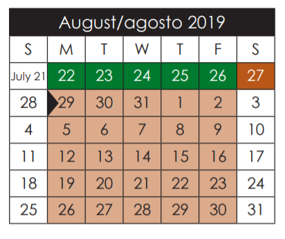 District School Academic Calendar for Ernesto Serna School for August 2019