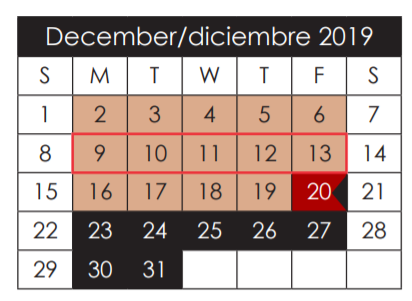 District School Academic Calendar for Hueco Elementary for December 2019