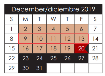 District School Academic Calendar for Bill Sybert School for December 2019