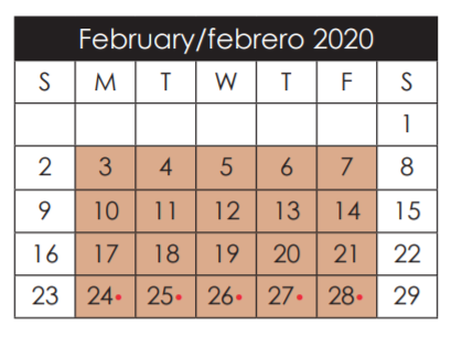 District School Academic Calendar for Campestre Elementary for February 2020