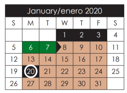 District School Academic Calendar for Ernesto Serna School for January 2020