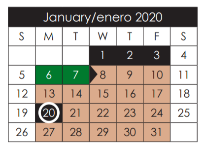 District School Academic Calendar for Salvador Sanchez Middle for January 2020