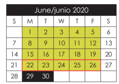 District School Academic Calendar for Ernesto Serna School for June 2020