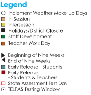 District School Academic Calendar Legend for Hueco Elementary