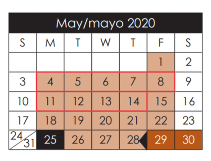 District School Academic Calendar for Escontrias Early Child Ctr for May 2020